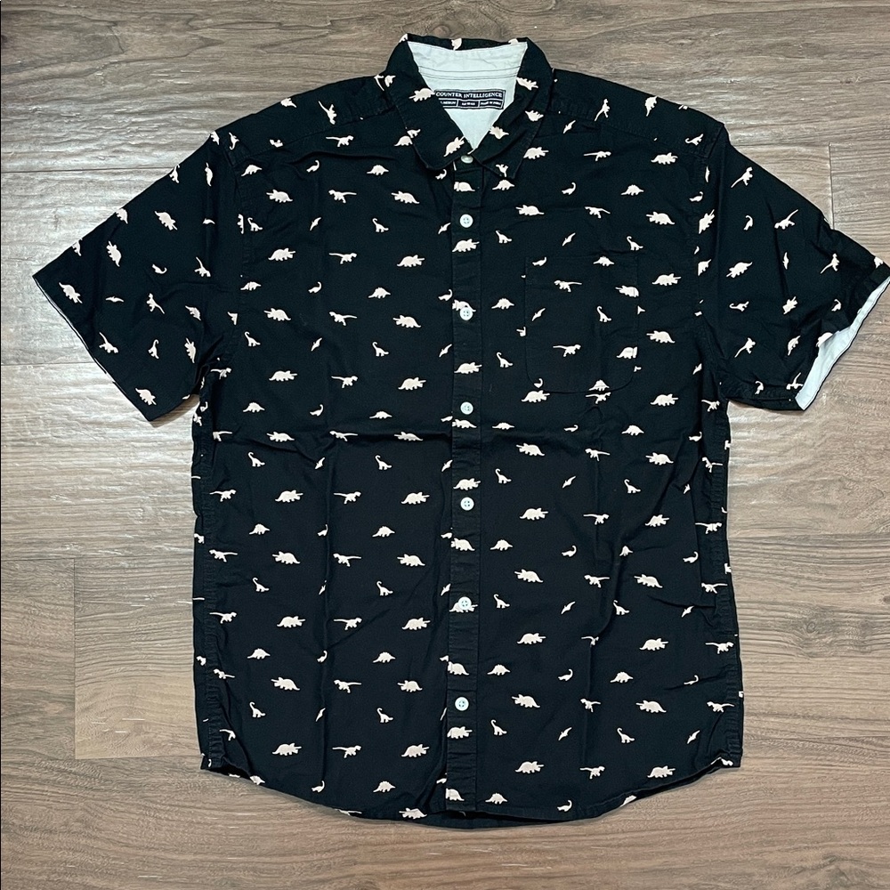 Men's Black Dinosaur Pattern Shirt
